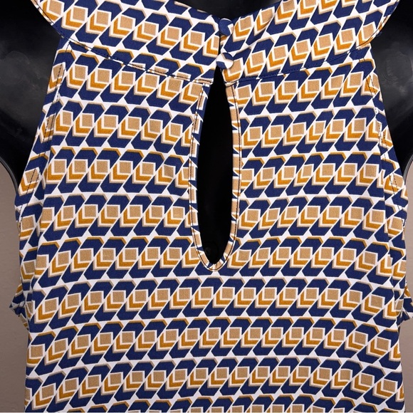 Large Stitch Collection Sleeveless Blouse Blue Orange White Geometric Boho - Picture 5 of 14